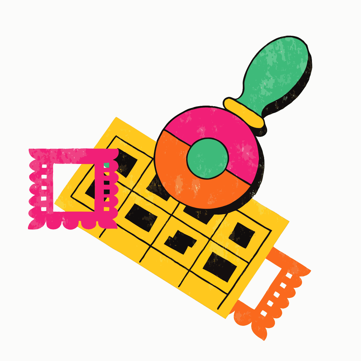 Ilustración de un sello de oficina con papel picado