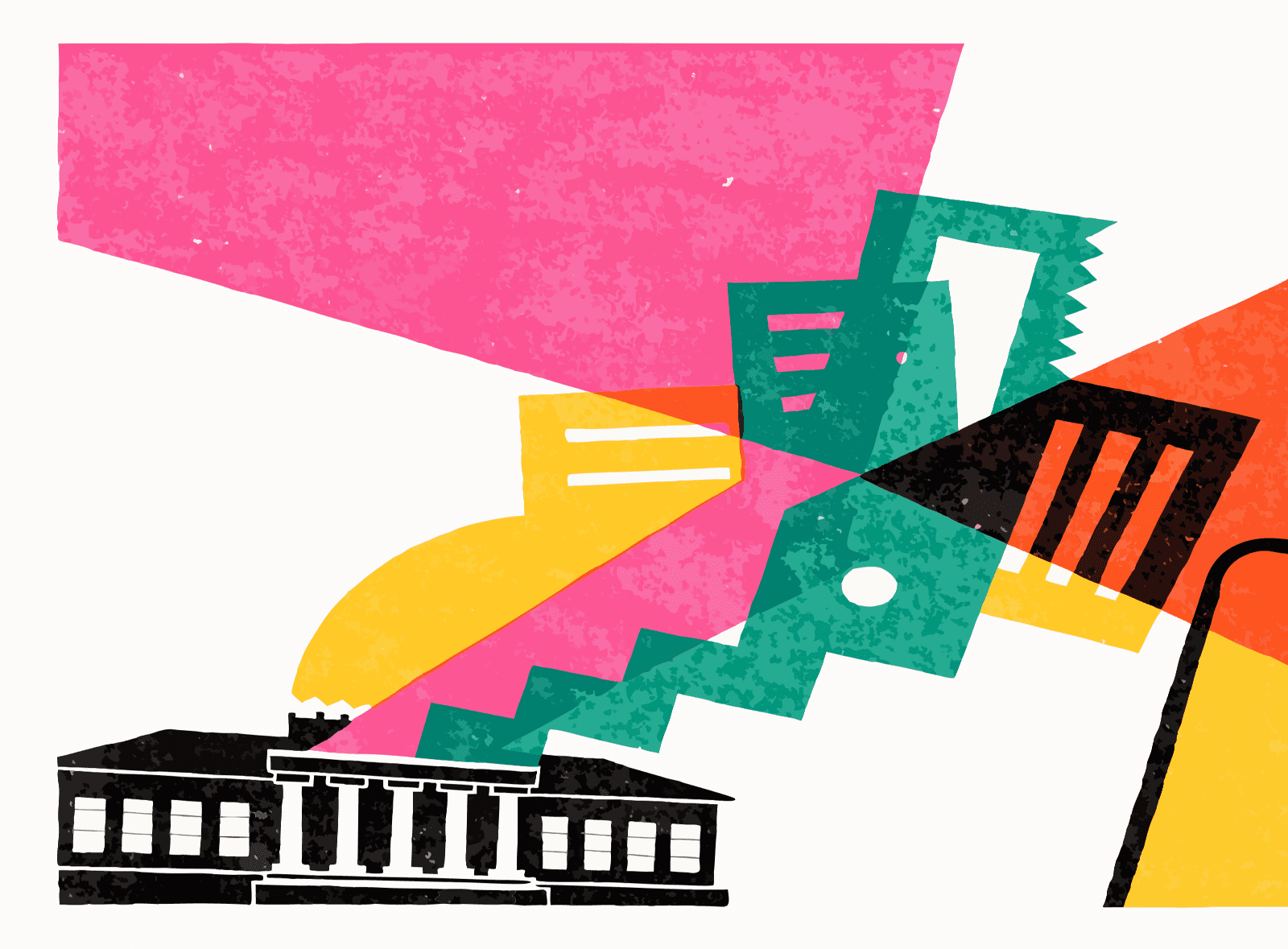 Ilustración de un edificio de gobierno con formas de colores